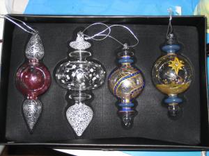 Dec 2011: The other painted ornaments. The one with the white was my favorite, using a freestyle quilting pattern in paint.